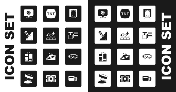 Set Mineneingang Goldbarren Bau Presslufthammer Edelstein Griff Zünder Dynamit Schutzbrille — Stockvektor