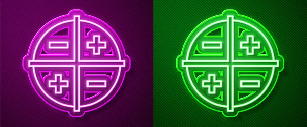 Parlayan neon hattı XYZ koordinat sistemi simgesi mor ve yeşil arkaplanda izole edildi. Grafik istatistikleri için XYZ ekseni. Vektör.