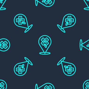 Yeşil çizgi kumarhane kumar makinesinde yonca sembolü simgesi mavi arka planda izole edilmiş dikişsiz desen. Kumar oyunları. Vektör.