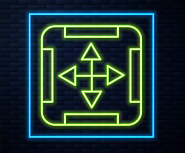 Parlayan neon hattı ölçüm simgesi tuğla duvar arka planında izole edildi. Vektör.