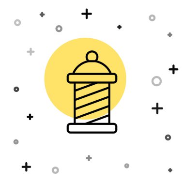 Siyah çizgi klasik berber dükkânı ikonu beyaz arka planda izole edilmiş. Berber dükkanı direği sembolü. Rastgele dinamik şekiller. Vektör.