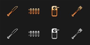 Bıçağı, ısıtma radyatörünü, dijital kapı kilidini ve çatal simgesini ayarla. Vektör.