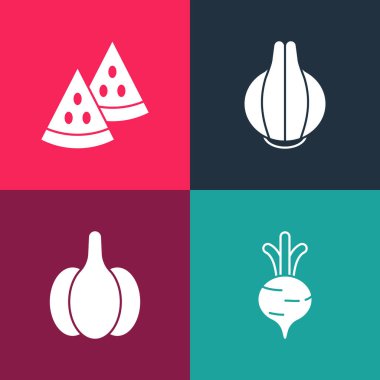Pancar, sarımsak, soğan ve karpuz ikonunu hazırla. Vektör