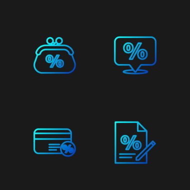 Satır Finans belgesi, yüzde elli indirim kartı, cüzdan parası ve etiket. Renk simgeleri. Vektör