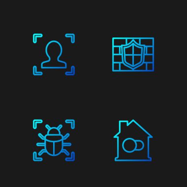 Hattı Akıllı ev, Sistem hatası, yüz tanıma ve tuğla duvarlı kalkan olarak ayarla. Renk simgeleri. Vektör