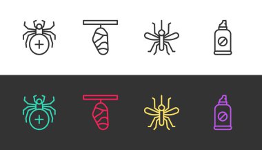 Örümcek, Kelebek, Sivrisinek ve Spreyi siyah beyaz böceklere karşı ayarla. Vektör