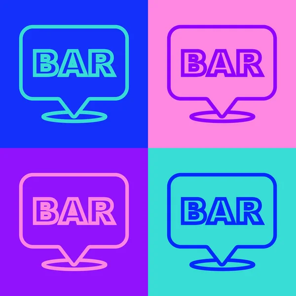 流行艺术线酒精或啤酒酒吧的位置图标孤立的色彩背景 俱乐部 酒吧的象征 — 图库矢量图片