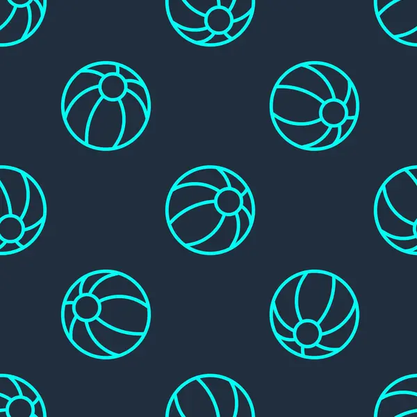 Зеленая Линия Пляжный Мяч Иконка Изолирована Безморщинистый Узор Синем Фоне — стоковый вектор