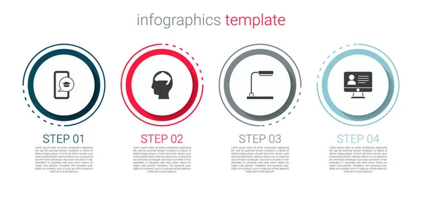 Set Afstudeerdop Mobiel Menselijk Brein Tafellamp Online Klasse Bedrijfsinfographic Sjabloon — Stockvector