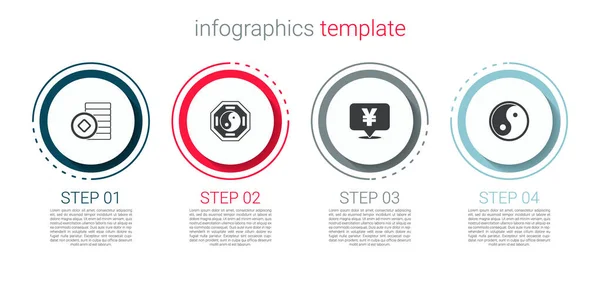 Establecer Yuan Chino Moneda Yin Yang Plantilla Infografía Empresarial Vector — Vector de stock