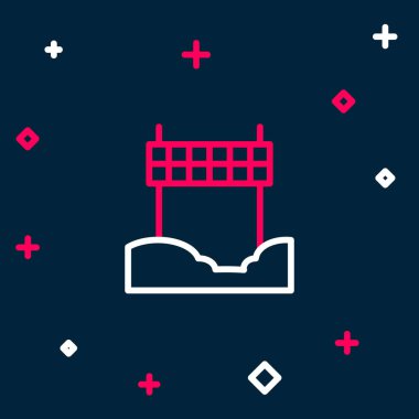 Bitiş çizgisi simgesindeki çizgi şeridi mavi arkaplanda izole edildi. Bitiş çizgisinin sembolü. Spor sembolü ya da iş konsepti. Renkli taslak konsepti. Vektör