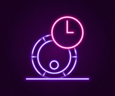 Siyah arka planda izole edilmiş şarap ikonu için parlayan neon şeritli tahta fıçı. Fıçıda yıllanmış şarap. Renkli taslak konsepti. Vektör