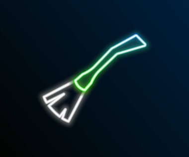 Parlayan neon hattı cadı süpürgesi simgesi siyah arka planda izole edildi. Mutlu Cadılar Bayramı Partisi. Renkli taslak konsepti. Vektör