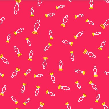 Line Movie ödül ikonu kırmızı arkaplanda izole edilmiş pürüzsüz desen. Akademi ödülü ikonu. Filmler ve sinema sembolü. Vektör