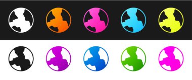 Siyah ve beyaz arkaplanda dünya çapında bir simge belirle. Yerküreye iğnele. Vektör