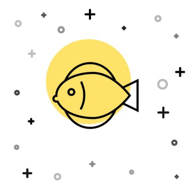 Siyah çizgi Balık simgesi beyaz arkaplanda izole edildi. Rastgele dinamik şekiller. Vektör.