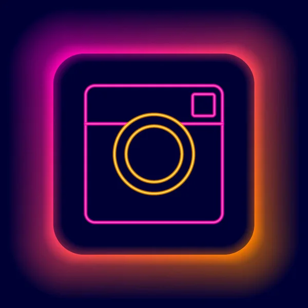 Icono Cámara Fotográfica Línea Neón Brillante Aislado Sobre Fondo Negro — Vector de stock