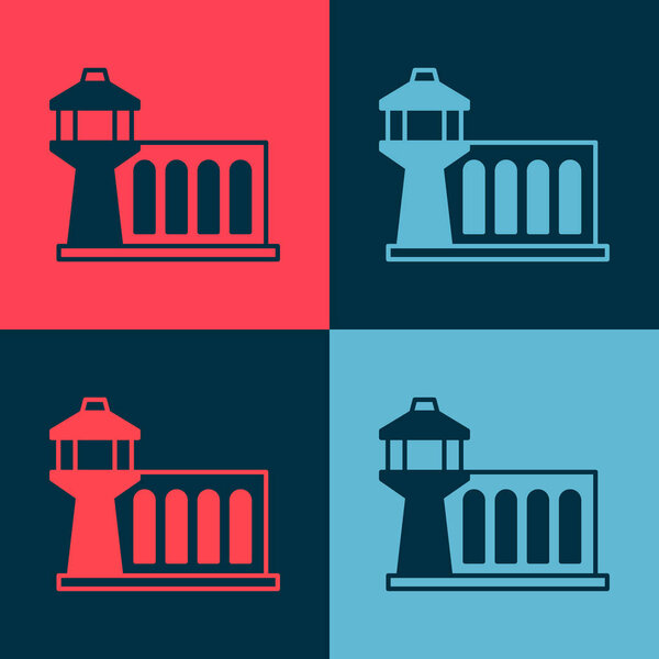 Pop art Airport control tower icon isolated on color background.  Vector