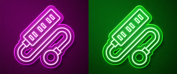 Világító Neon Vonal Elektromos Hosszabbító Kábel Ikon Elszigetelt Lila Zöld — Stock Vector