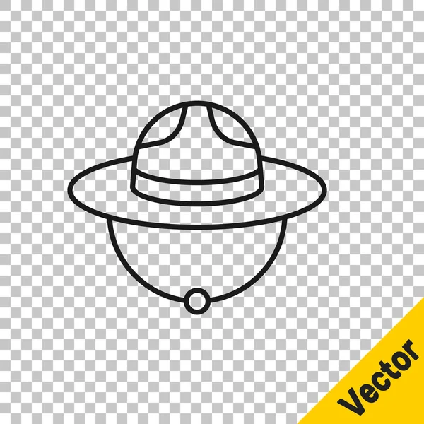 Negro Línea Canadiense Guardabosques Sombrero Icono Uniforme Aislado Sobre Fondo — Vector de stock