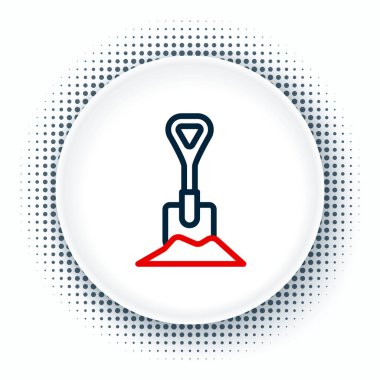 Yer ikonundaki çizgi küreği beyaz arkaplanda izole edildi. Bahçe aletleri. Bahçecilik, tarım, çiftçilik aleti. Renkli taslak konsepti. Vektör