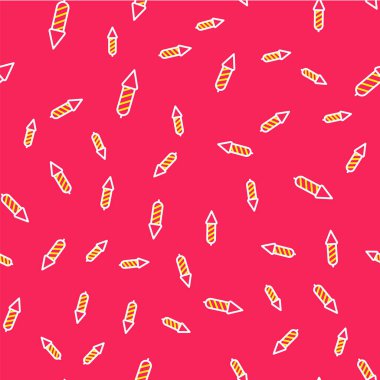 Firework roket ikonu kırmızı arka planda izole edilmiş. Eğlence partisi anlayışı. Patlayıcı havai fişek sembolü. Vektör