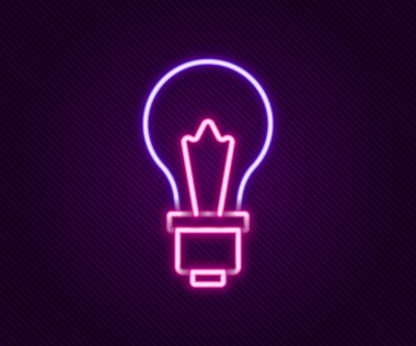 Siyah arkaplanda izole edilmiş fikir ikonu kavramına sahip parlak neon hattı ampulü. Enerji ve fikir sembolü. İlham konsepti. Renkli taslak konsepti. Vektör
