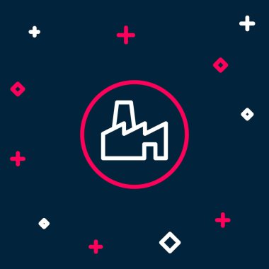Line Factory üretim ikonu mavi arkaplanda izole edildi. Endüstriyel bina. Renkli taslak konsepti. Vektör