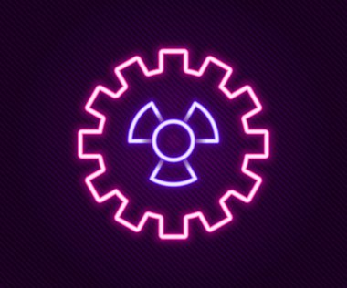 Parlayan neon hattı Radyoaktif simge siyah arkaplanda izole edildi. Radyoaktif zehirli sembol. Radyasyon tehlikesi işareti. Renkli taslak konsepti. Vektör