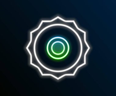 Parlak neon çizgisi. Siyah arka planda bulunan testere ucu simgesi. Testere tekerleği. Renkli taslak konsepti. Vektör