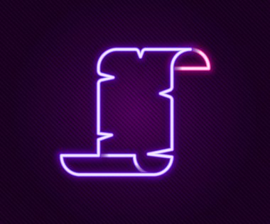 Parlayan neon çizgisi Antik papirüs parşömeni simgesi siyah arkaplanda izole edildi. Parşömen kağıdı. Eski Mısır sembolü. Renkli taslak konsepti. Vektör