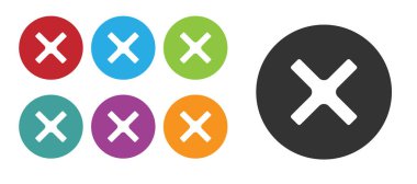 Siyah X işareti, beyaz arkaplanda izole edilmiş daire simgesi. Çapraz işaret simgesini kontrol et. Simgeleri renklendirin. Vektör