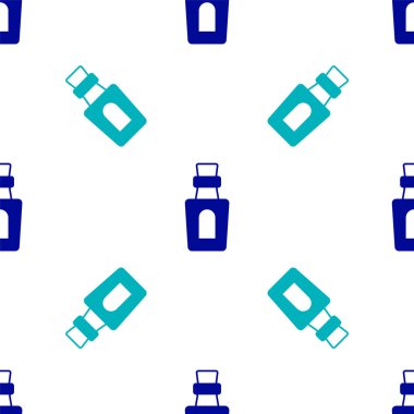 İksir ikonlu mavi şişe beyaz arka planda izole edilmiş pürüzsüz desen. Sihirli iksirli matara. Mutlu Cadılar Bayramı Partisi. Vektör