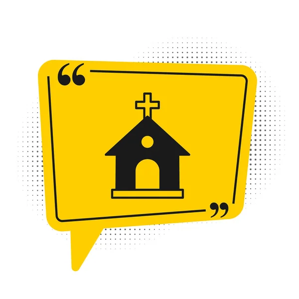 黑色教堂建筑图标孤立在白色背景 基督教会教会的宗教 黄色的语音泡沫符号 — 图库矢量图片