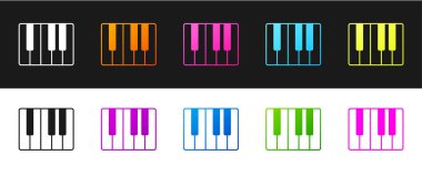 Müzik sentezleyici simgesini siyah ve beyaz arkaplanda izole et. Elektronik piyano. Vektör