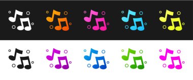 Müzik notası ve ton simgesi siyah ve beyaz arkaplanda izole edildi. Vektör