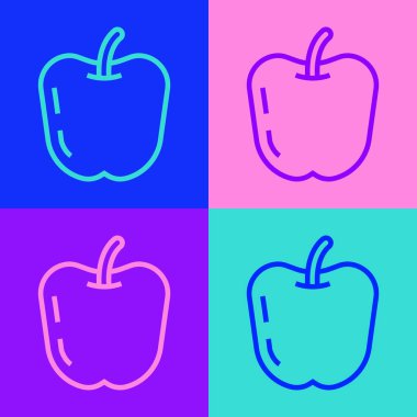 Pop Art Line Apple simgesi renk arkaplanında izole edildi. Yaprak sembollü meyve. Vektör.