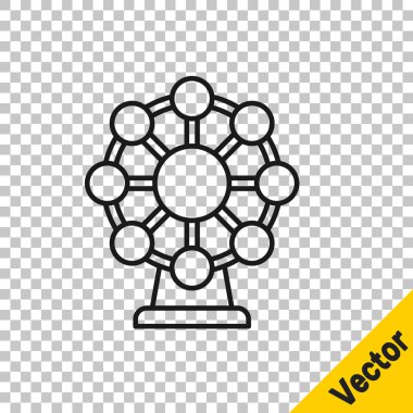 Siyah çizgi dönme dolap simgesi şeffaf arkaplanda izole edildi. Eğlence parkı. Çocuklar için eğlence parkı, eğlence parkı. Vektör