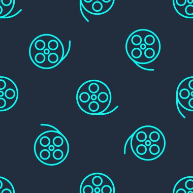 Yeşil çizgi film makarası ikonu mavi arkaplandaki kusursuz deseni izole etti. Vektör