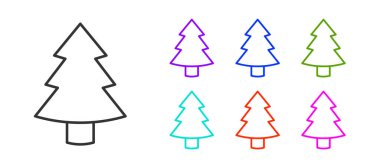 Siyah çizgi Noel ağacı simgesi beyaz arkaplanda izole edilmiş. Mutlu Noeller ve mutlu yıllar. Simgeleri renklendirin. Vektör