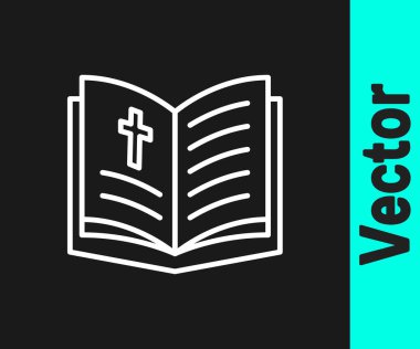 Beyaz çizgi. Kutsal İncil ikonu siyah arka planda izole edilmiş. Vektör