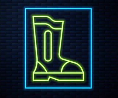Parlayan neon çizme ikonu tuğla duvar arkasında izole edildi. Vektör