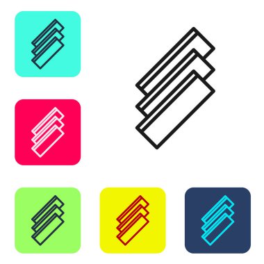 Siyah çizgi sigara rulo kağıtları beyaz arka planda izole edilmiş paket simgesi. Renkli kare düğmelerle simgeleri ayarla. Vektör