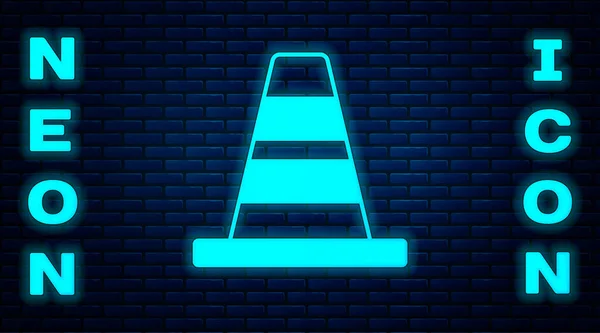 Leuchtende Neon Traffic Kegel Symbol Isoliert Auf Backsteinwand Hintergrund Vektor — Stockvektor