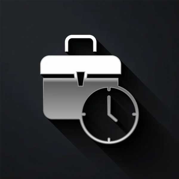 Icono Tiempo Silver Work Aislado Sobre Fondo Negro Trabajador Oficina — Vector de stock