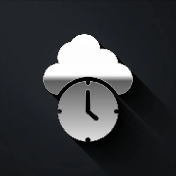 Silver Clock Symbol Isoliert Auf Schwarzem Hintergrund Zeitsymbol Langer Schatten — Stockvektor