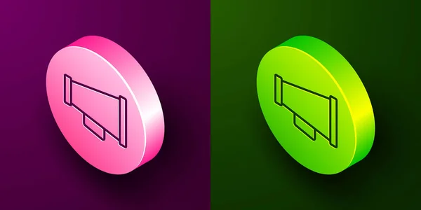 Isometric Line Megaphone Icon Isolated Purple Green Background Speaker Sign — Stock Vector