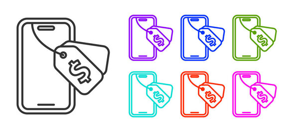 Черная линия Интернет-аукцион значок изолирован на белом фоне. Торговый знак. Аукцион. Продажа и покупатели. Набор иконок красочный. Вектор