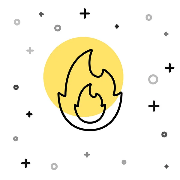 Černá Čára Oheň Plamen Ikona Izolované Bílém Pozadí Náhodné Dynamické — Stockový vektor