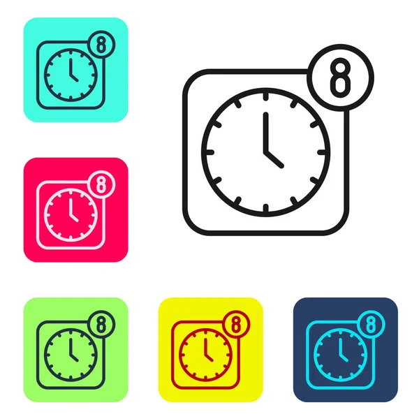 Black Line Alarm Clock App Smartphone Interface Icon Isolated White — Stock Vector